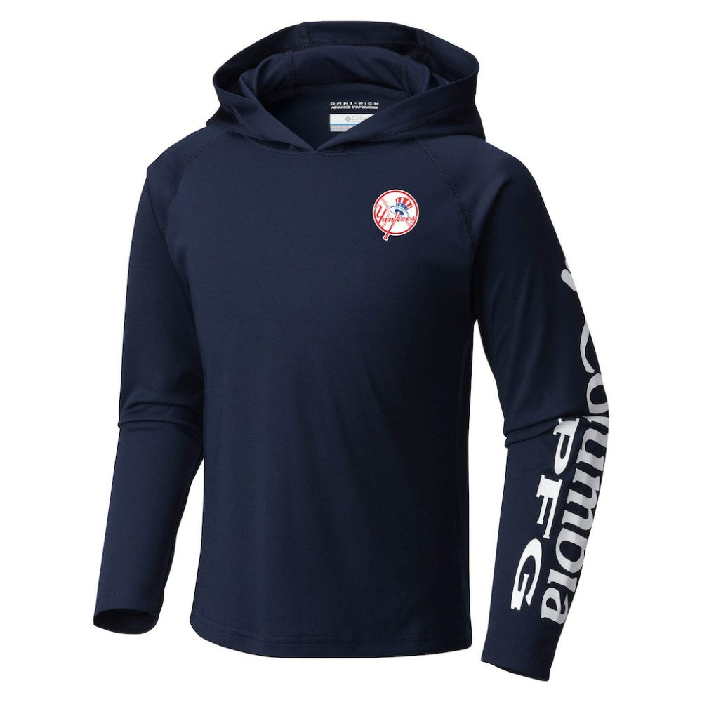 New York Yankees Columbia Youth Terminal Tackle Long Sleeve Hoodie T-Shirt - Navy - Columbia Online