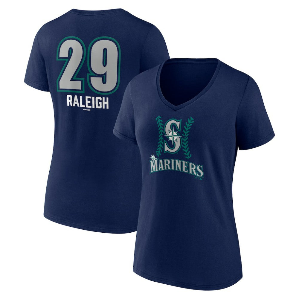 Cal Raleigh Seattle Mariners Women's Name & Number Fastball V-Neck T-Shirt - Navy - MLB Online