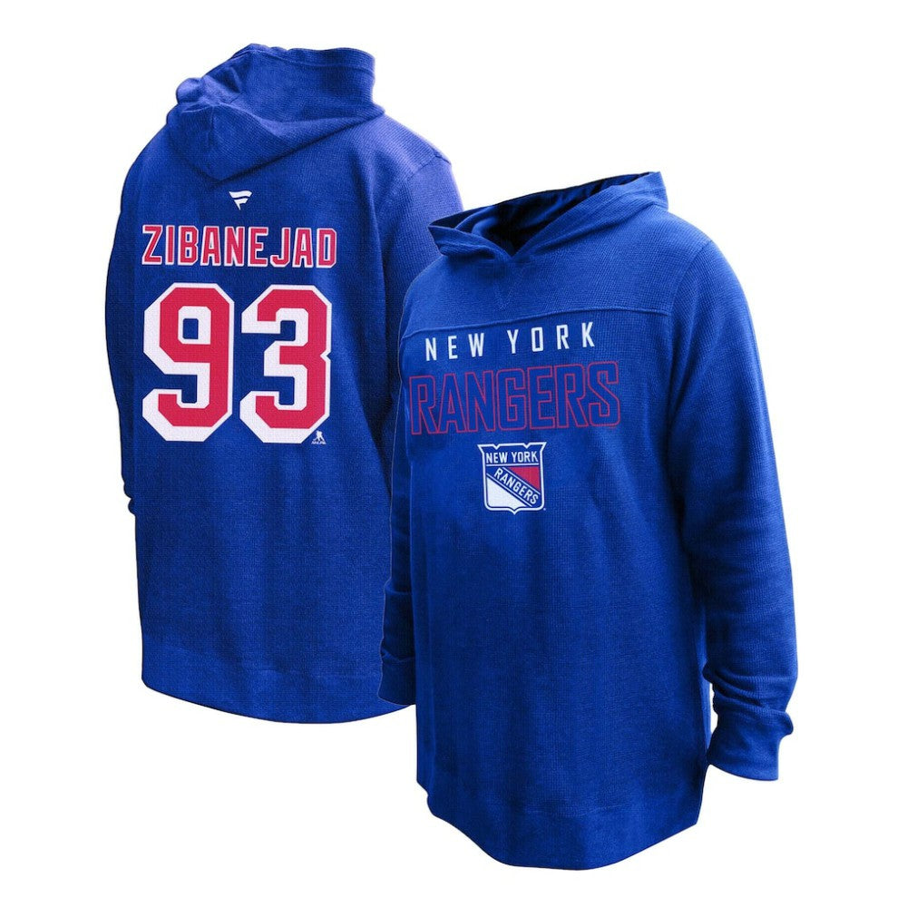 Mika Zibanejad New York Rangers Profile Women's Plus Size Name & Number Thermal Pullover Hoodie - Blue - NHL 201279780