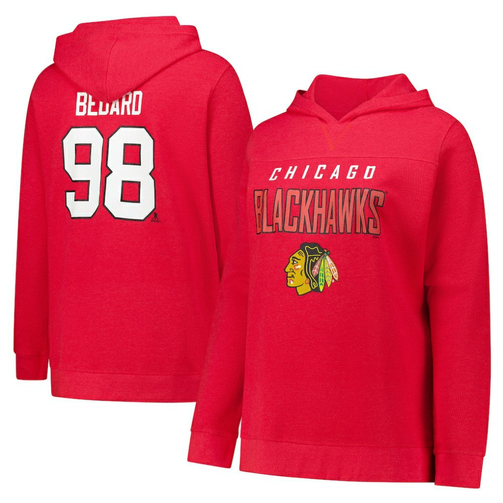 Connor Bedard Chicago Blackhawks Profile Women's Plus Size Name & Number Thermal Pullover Hoodie - Red - NHL 201279781