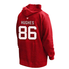 Jack Hughes New Jersey Devils Profile Women's Plus Size Name & Number Thermal Pullover Hoodie - Red - NHL 201279783