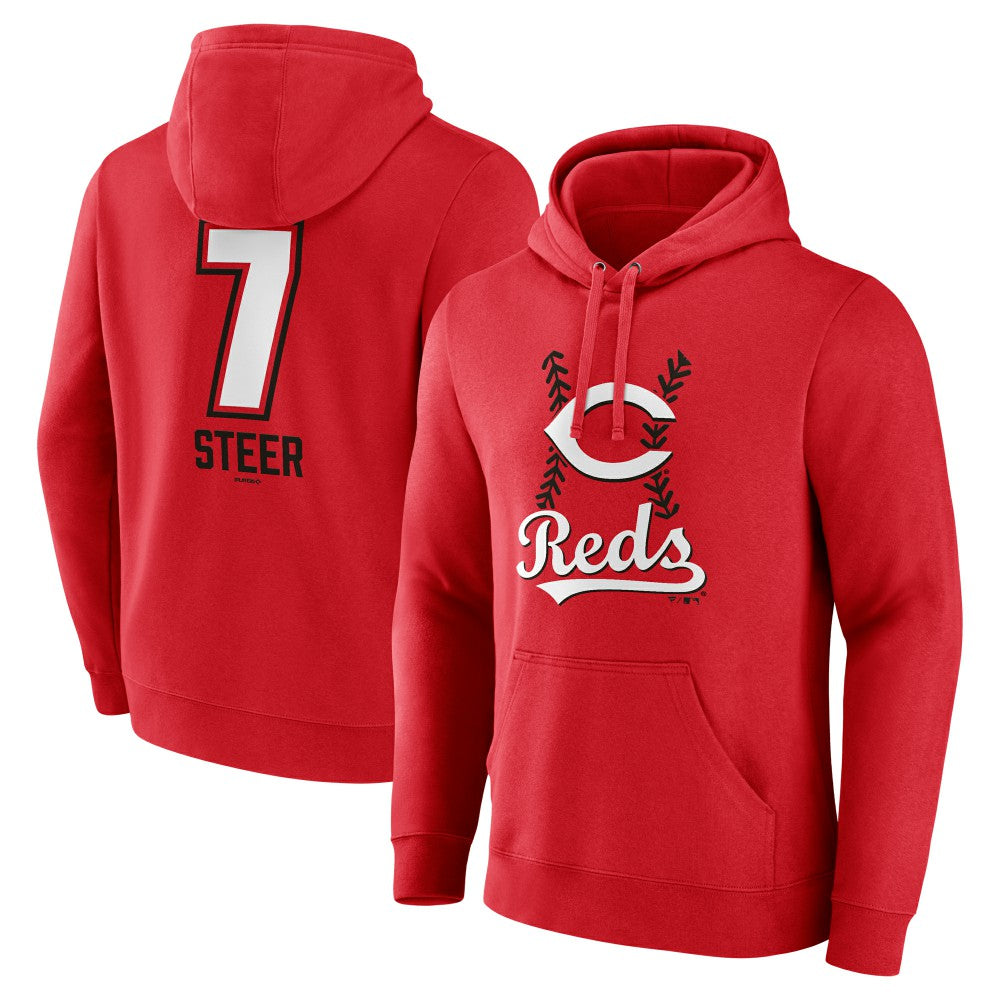 Spencer Steer Cincinnati Reds Name & Number Fastball Pullover Hoodie - Red - MLB on Sale