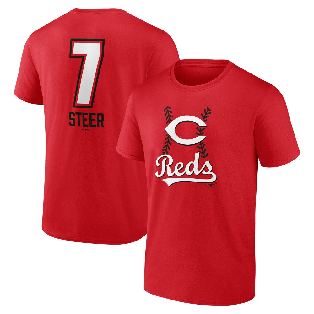 Spencer Steer Cincinnati Reds Name & Number Fastball T-Shirt - Red - MLB Lifestyle