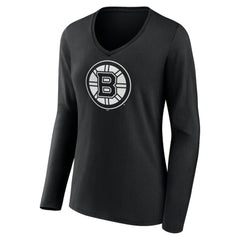 Boston Bruins Women's Personalized Name & Number Monochrome Long Sleeve V-Neck T-Shirt - Black - NHL 201281431