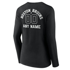 Boston Bruins Women's Personalized Name & Number Monochrome Long Sleeve V-Neck T-Shirt - Black - NHL 201281431