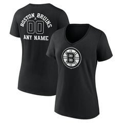Boston Bruins Women's Personalized Name & Number Monochrome V-Neck T-Shirt - Black - NHL 201281433