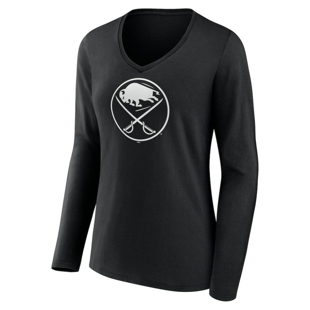 Buffalo Sabres Women's Personalized Name & Number Monochrome Long Sleeve V-Neck T-Shirt - Black - NHL 201281437
