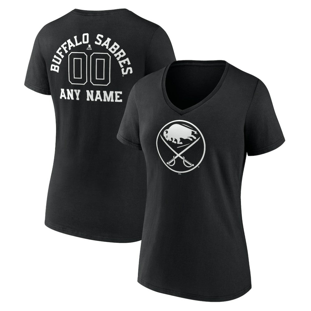 Buffalo Sabres Women's Personalized Name & Number Monochrome V-Neck T-Shirt - Black - NHL 201281439