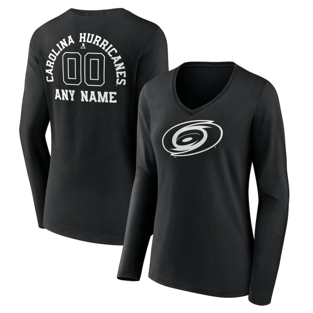 Carolina Hurricanes Women's Personalized Name & Number Monochrome Long Sleeve V-Neck T-Shirt - Black - NHL 201281449