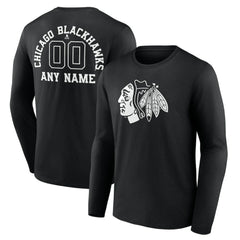Chicago Blackhawks Personalized Name & Number Monochrome Long Sleeve T-Shirt - Black - NHL 201281452