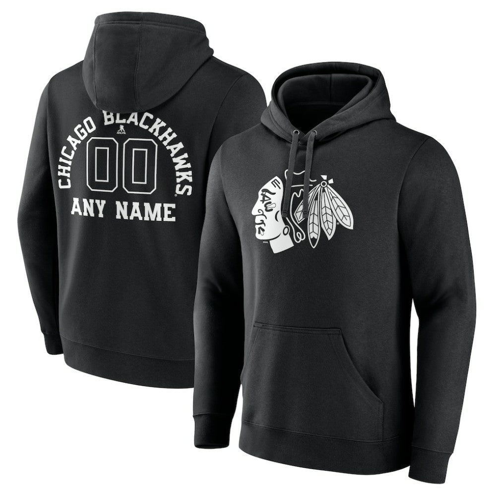 Chicago Blackhawks Personalized Name & Number Monochrome Pullover Hoodie - Black - NHL 201281453
