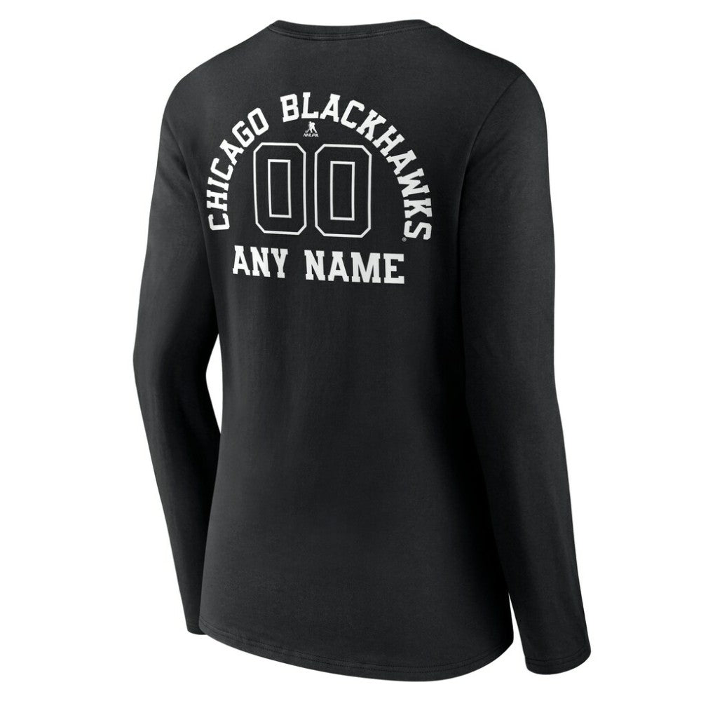 Chicago Blackhawks Women's Personalized Name & Number Monochrome Long Sleeve V-Neck T-Shirt - Black - NHL 201281455