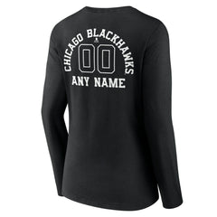 Chicago Blackhawks Women's Personalized Name & Number Monochrome Long Sleeve V-Neck T-Shirt - Black - NHL 201281455