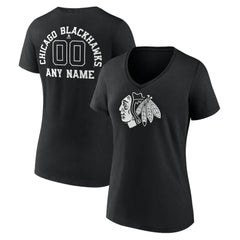 Chicago Blackhawks Women's Personalized Name & Number Monochrome V-Neck T-Shirt - Black - NHL 201281457