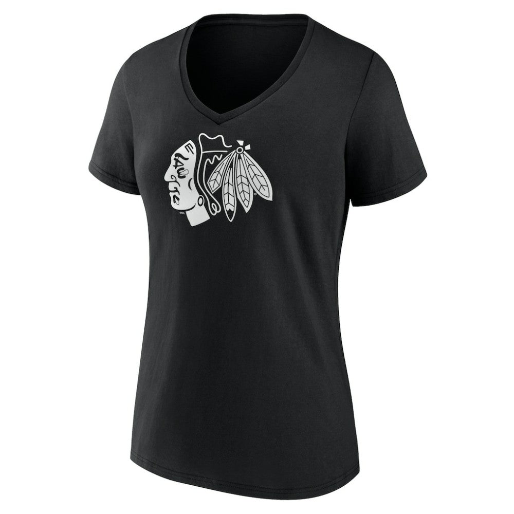 Chicago Blackhawks Women's Personalized Name & Number Monochrome V-Neck T-Shirt - Black - NHL 201281457