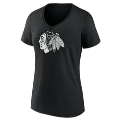 Chicago Blackhawks Women's Personalized Name & Number Monochrome V-Neck T-Shirt - Black - NHL 201281457
