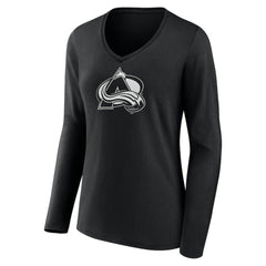 Colorado Avalanche Women's Personalized Name & Number Monochrome Long Sleeve V-Neck T-Shirt - Black - NHL 201281461