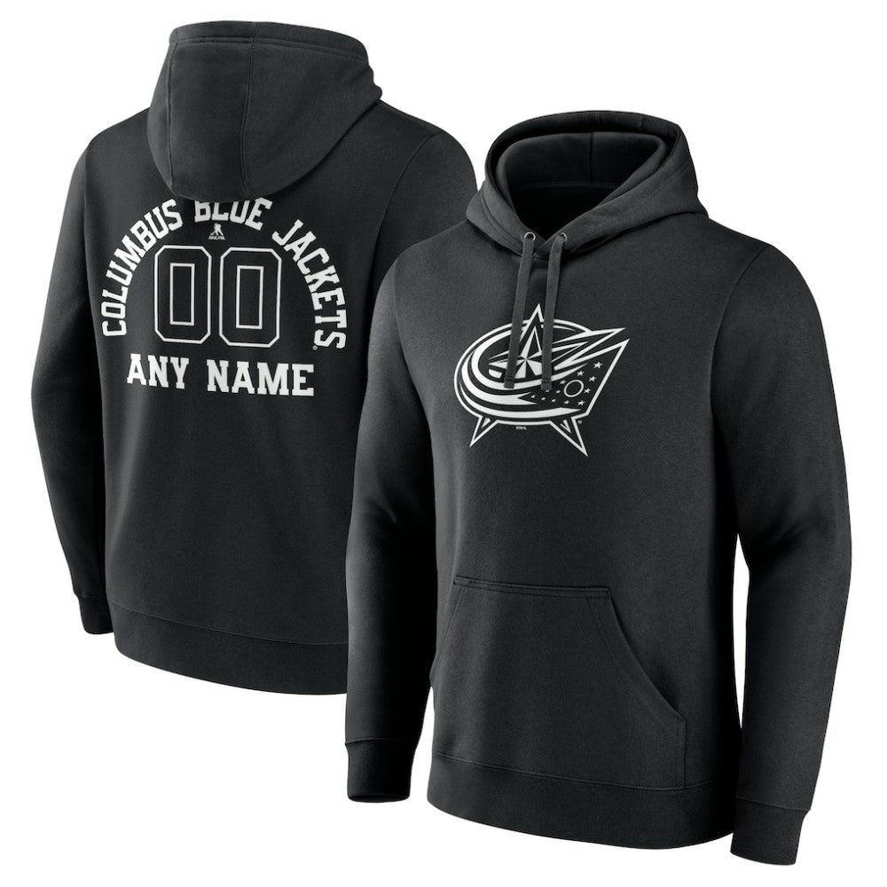 Columbus Blue Jackets Personalized Name & Number Monochrome Pullover Hoodie - Black - NHL 201281465