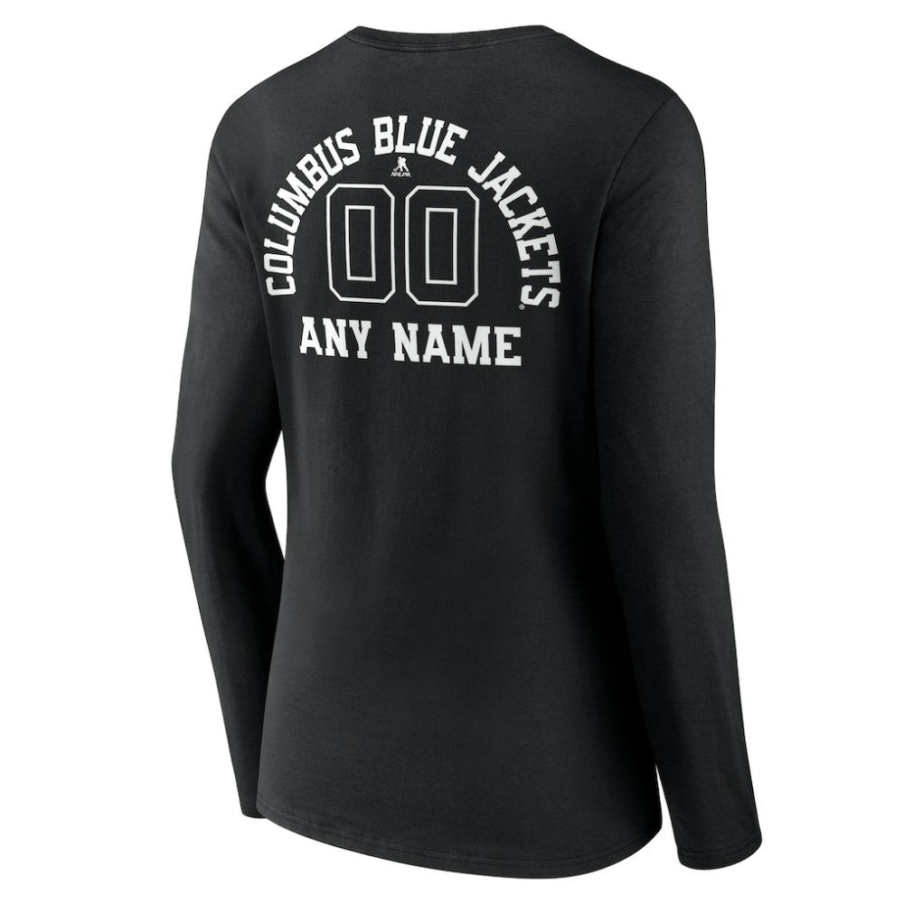 Columbus Blue Jackets Women's Personalized Name & Number Monochrome Long Sleeve V-Neck T-Shirt - Black - NHL 201281467