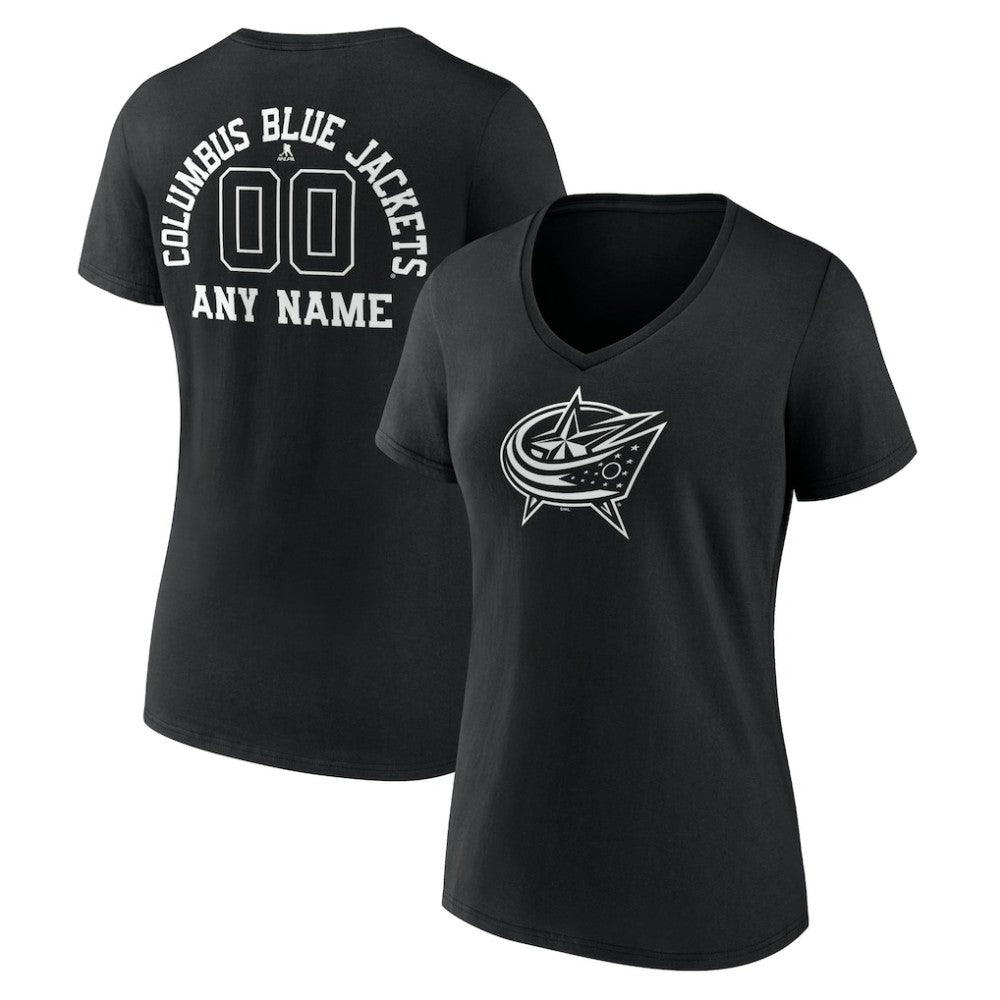 Columbus Blue Jackets Women's Personalized Name & Number Monochrome V-Neck T-Shirt - Black - NHL 201281469