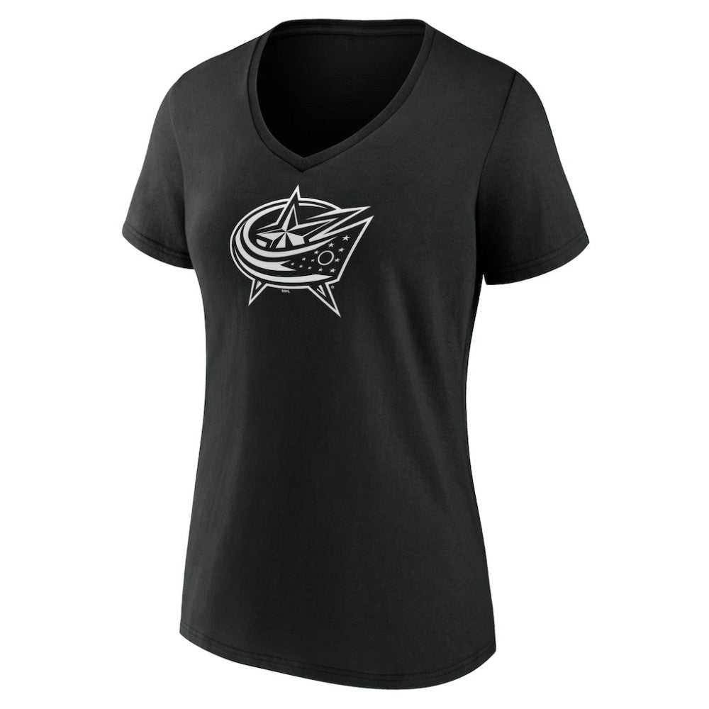 Columbus Blue Jackets Women's Personalized Name & Number Monochrome V-Neck T-Shirt - Black - NHL 201281469