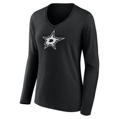 Dallas Stars Women's Personalized Name & Number Monochrome Long Sleeve V-Neck T-Shirt - Black - NHL 201281473