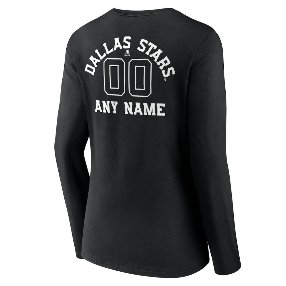 Dallas Stars Women's Personalized Name & Number Monochrome Long Sleeve V-Neck T-Shirt - Black - NHL 201281473