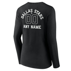 Dallas Stars Women's Personalized Name & Number Monochrome Long Sleeve V-Neck T-Shirt - Black - NHL 201281473
