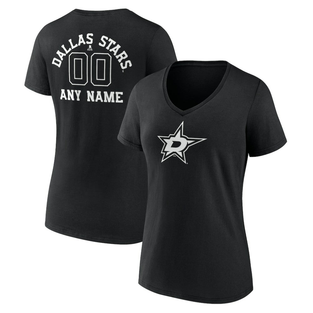 Dallas Stars Women's Personalized Name & Number Monochrome V-Neck T-Shirt - Black - NHL 201281475