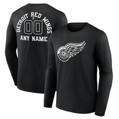 Detroit Red Wings Personalized Name & Number Monochrome Long Sleeve T-Shirt - Black - NHL 201281476