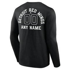 Detroit Red Wings Personalized Name & Number Monochrome Long Sleeve T-Shirt - Black - NHL 201281476