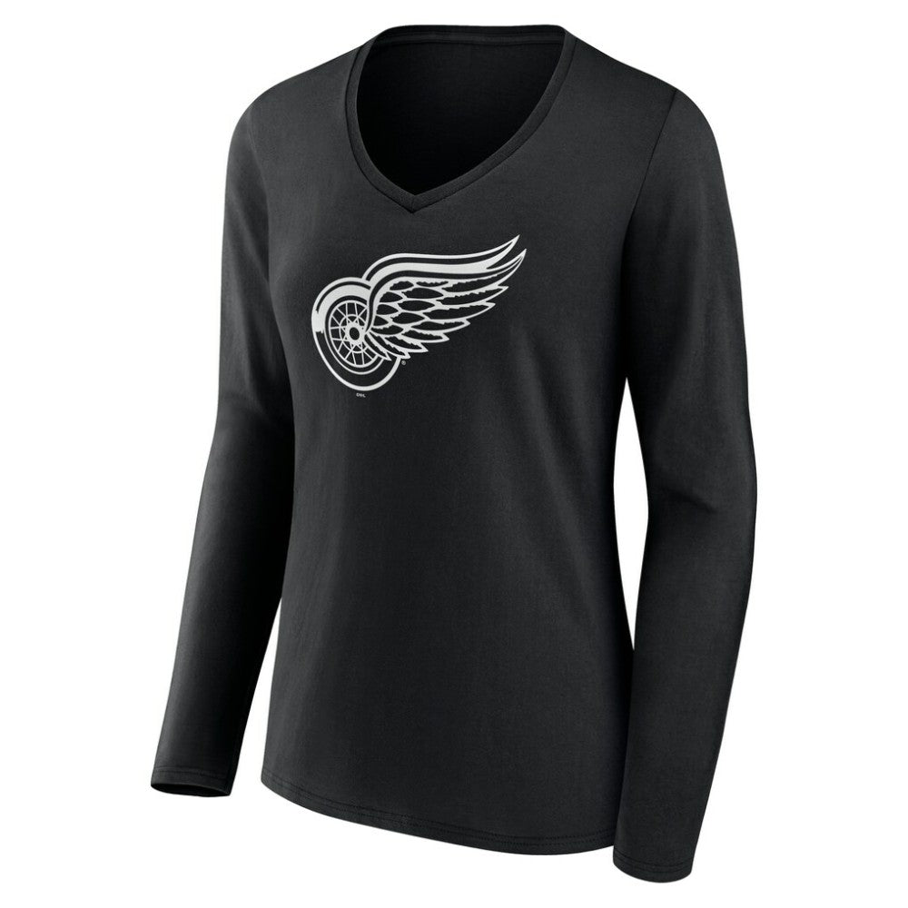 Detroit Red Wings Women's Personalized Name & Number Monochrome Long Sleeve V-Neck T-Shirt - Black - NHL 201281479