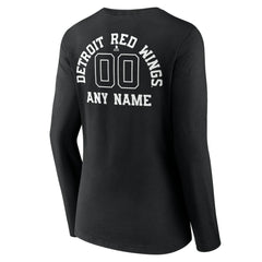 Detroit Red Wings Women's Personalized Name & Number Monochrome Long Sleeve V-Neck T-Shirt - Black - NHL 201281479