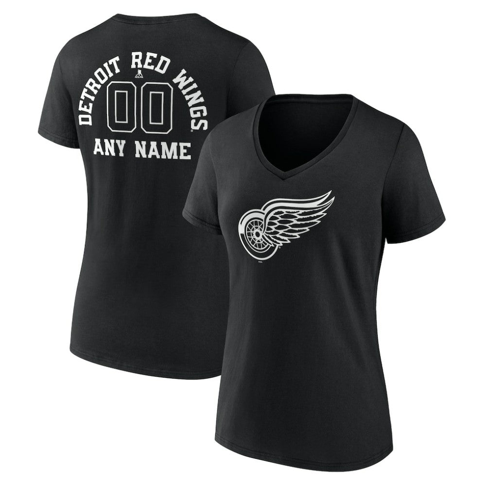 Detroit Red Wings Women's Personalized Name & Number Monochrome V-Neck T-Shirt - Black - NHL 201281481