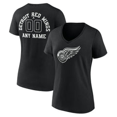 Detroit Red Wings Women's Personalized Name & Number Monochrome V-Neck T-Shirt - Black - NHL 201281481