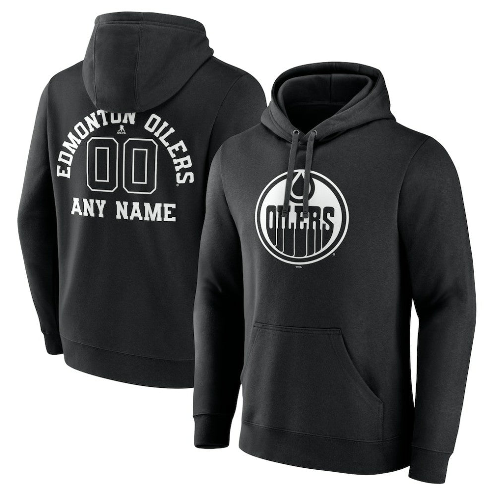 Edmonton Oilers Personalized Name & Number Monochrome Pullover Hoodie - Black - NHL 201281483