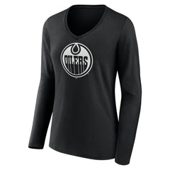 Edmonton Oilers Women's Personalized Name & Number Monochrome Long Sleeve V-Neck T-Shirt - Black - NHL 201281485