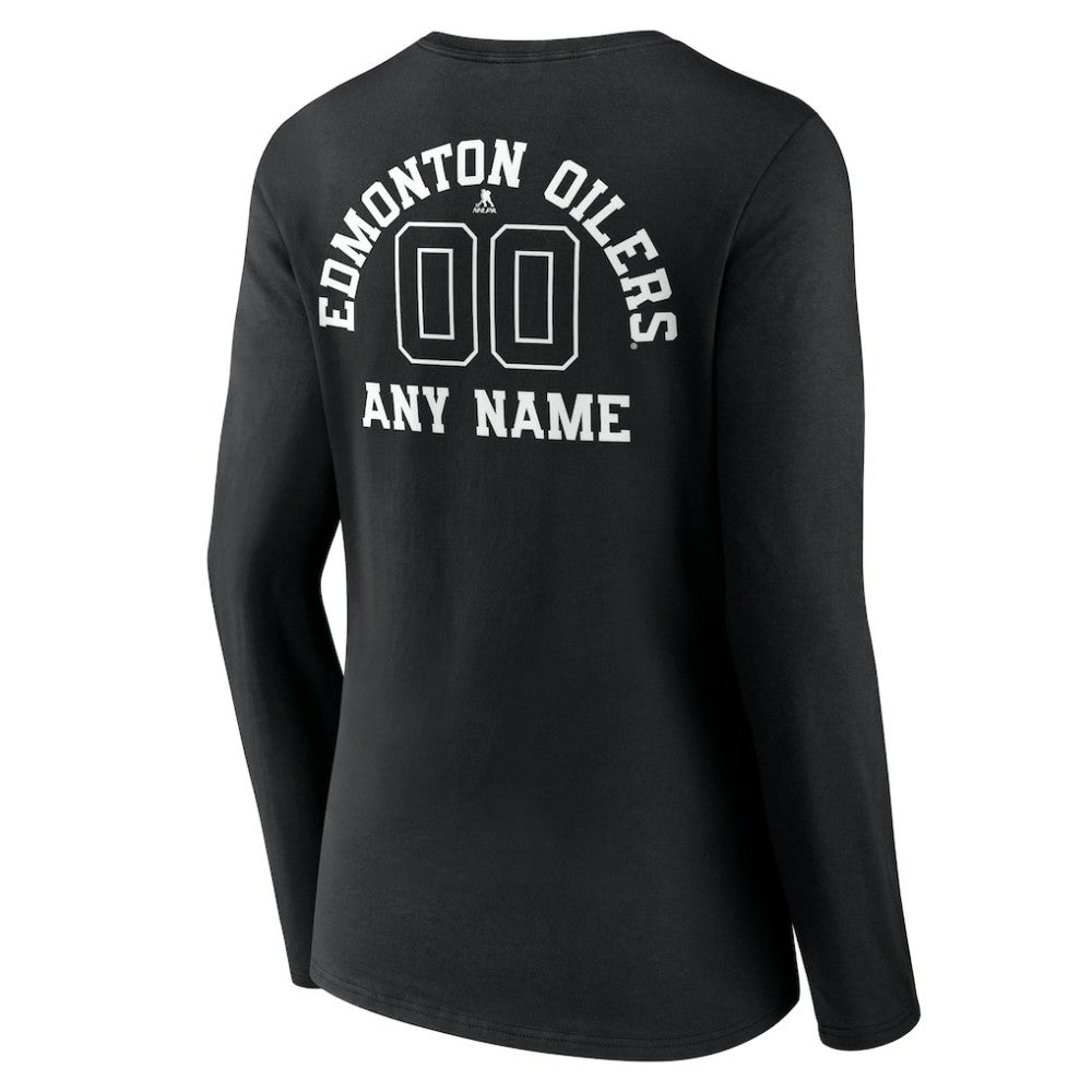 Edmonton Oilers Women's Personalized Name & Number Monochrome Long Sleeve V-Neck T-Shirt - Black - NHL 201281485