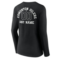 Edmonton Oilers Women's Personalized Name & Number Monochrome Long Sleeve V-Neck T-Shirt - Black - NHL 201281485
