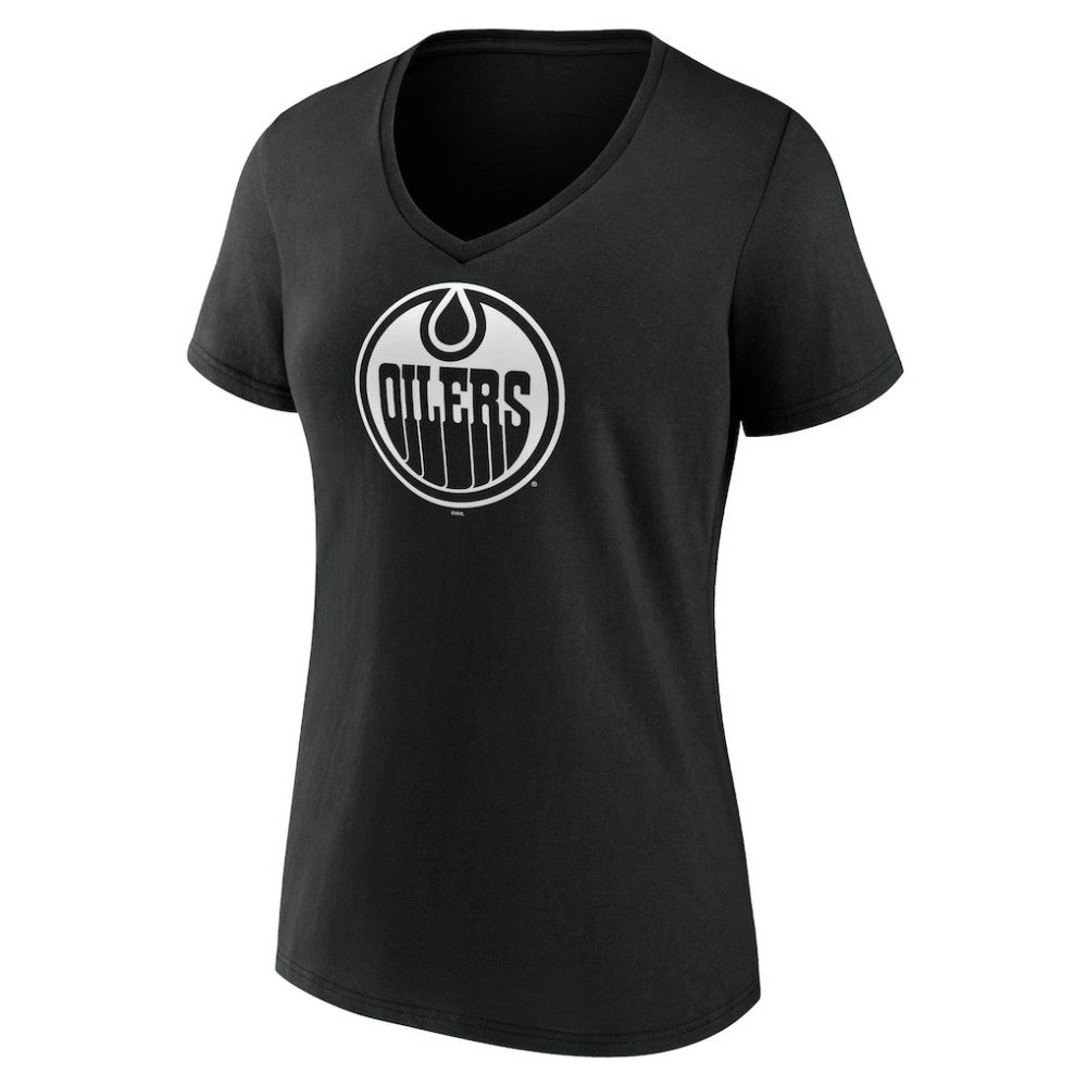 Edmonton Oilers Women's Personalized Name & Number Monochrome V-Neck T-Shirt - Black - NHL 201281487
