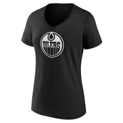 Edmonton Oilers Women's Personalized Name & Number Monochrome V-Neck T-Shirt - Black - NHL 201281487