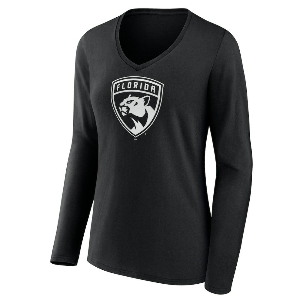 Florida Panthers Women's Personalized Name & Number Monochrome Long Sleeve V-Neck T-Shirt - Black - NHL 201281491