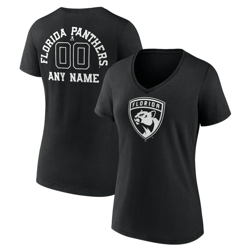 Florida Panthers Women's Personalized Name & Number Monochrome V-Neck T-Shirt - Black - NHL 201281493
