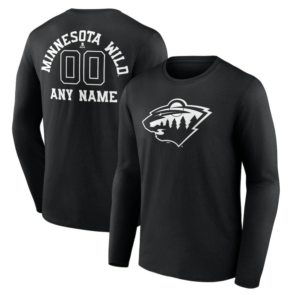 Minnesota Wild Personalized Name & Number Monochrome Long Sleeve T-Shirt - Black - NHL 201281500