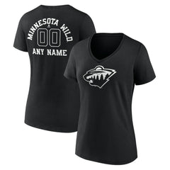 Minnesota Wild Women's Personalized Name & Number Monochrome V-Neck T-Shirt - Black - NHL 201281505