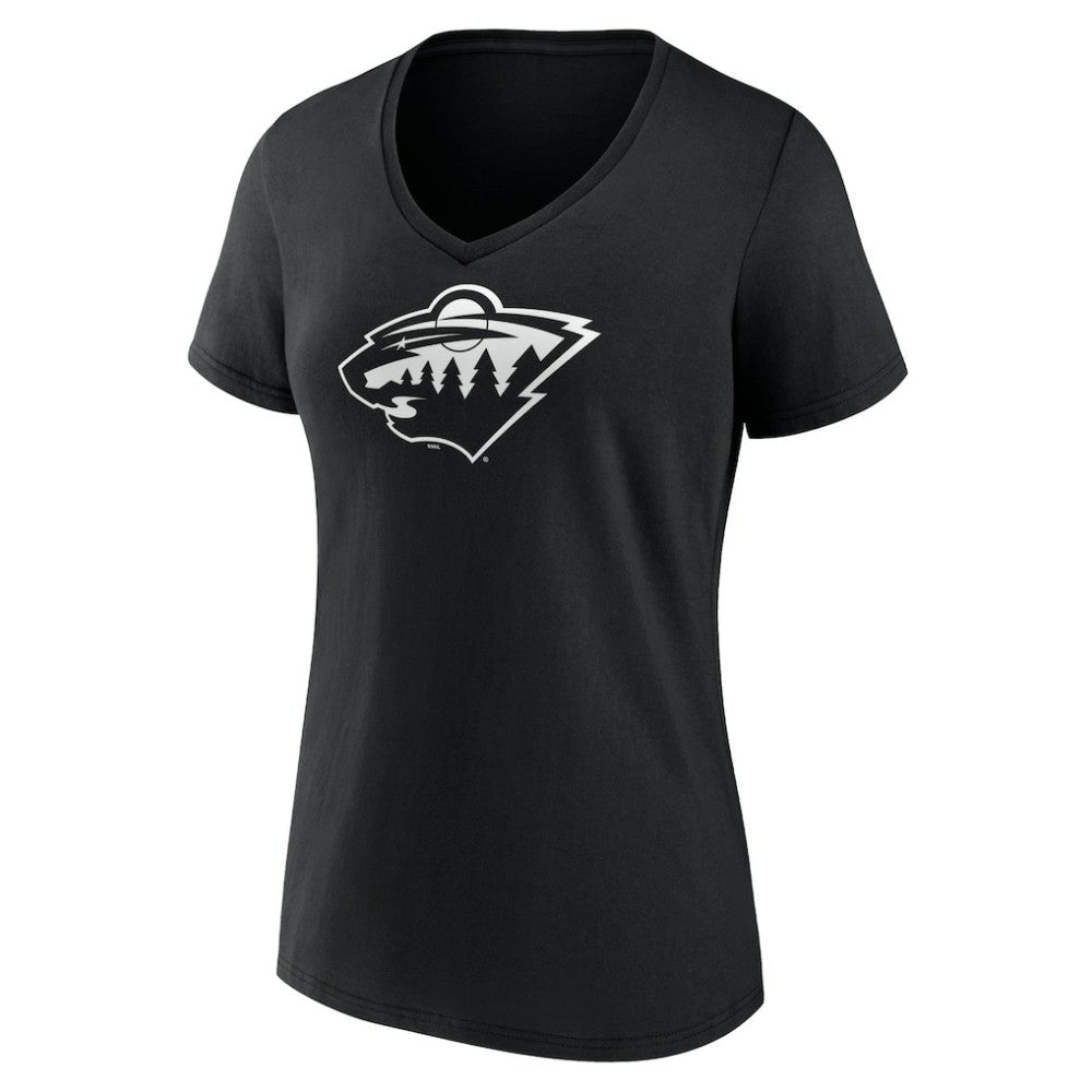 Minnesota Wild Women's Personalized Name & Number Monochrome V-Neck T-Shirt - Black - NHL 201281505