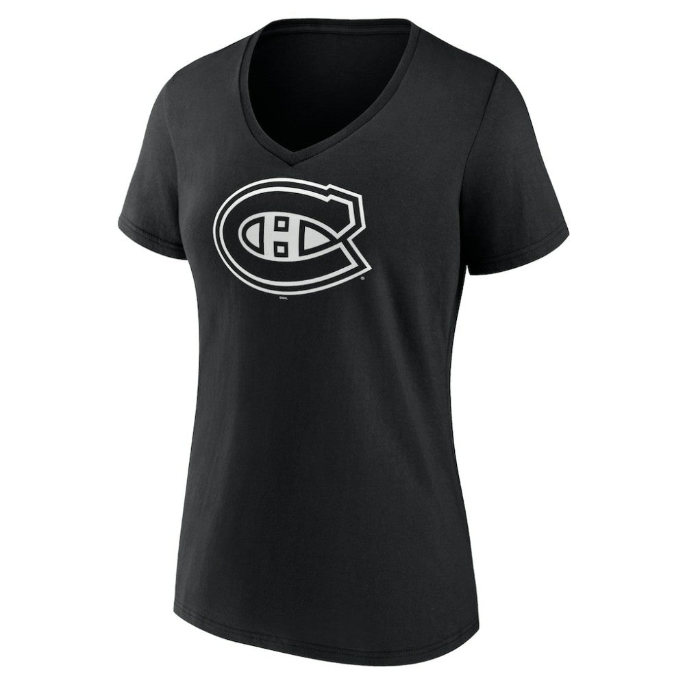 Montreal Canadiens Women's Personalized Name & Number Monochrome V-Neck T-Shirt - Black - NHL 201281511