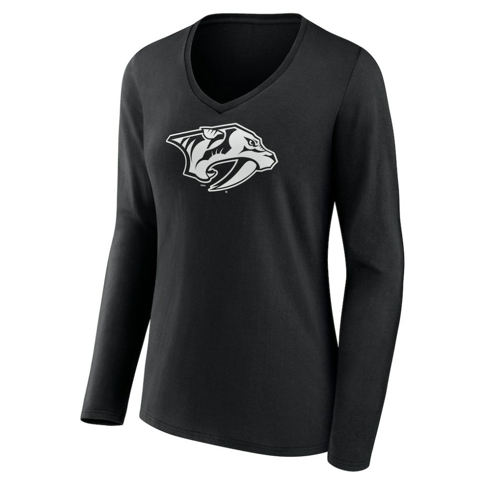 Nashville Predators Women's Personalized Name & Number Monochrome Long Sleeve V-Neck T-Shirt - Black - NHL 201281515