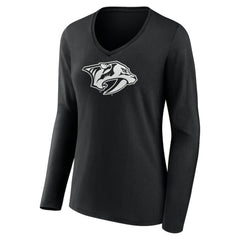 Nashville Predators Women's Personalized Name & Number Monochrome Long Sleeve V-Neck T-Shirt - Black - NHL 201281515