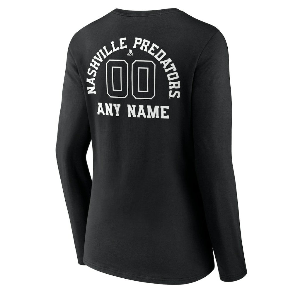 Nashville Predators Women's Personalized Name & Number Monochrome Long Sleeve V-Neck T-Shirt - Black - NHL 201281515